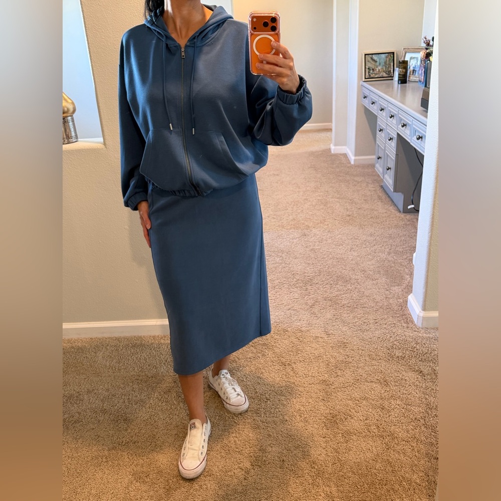 Blue Midi Skirt with Zipped Hoodie